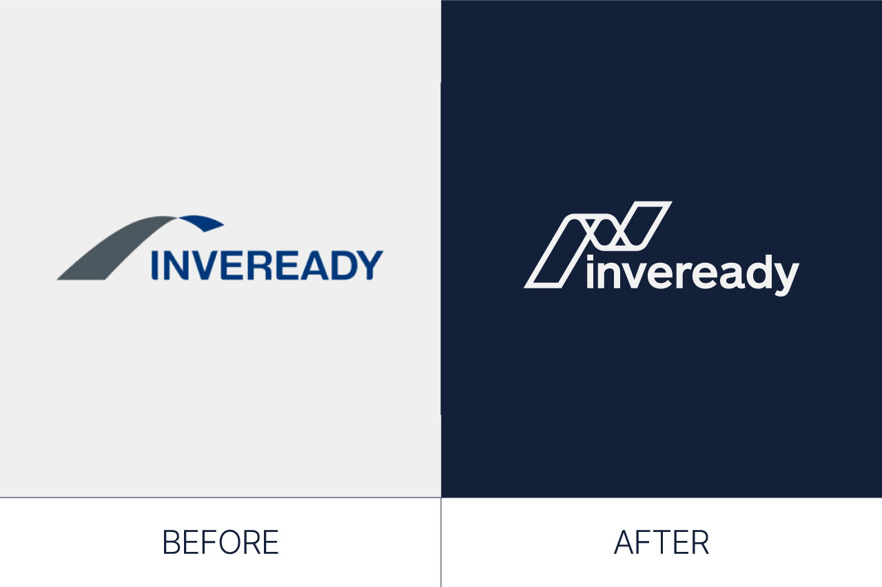 Grafico comparativo entre el logo anterior de inveready y el actual tras el rebranding realizado